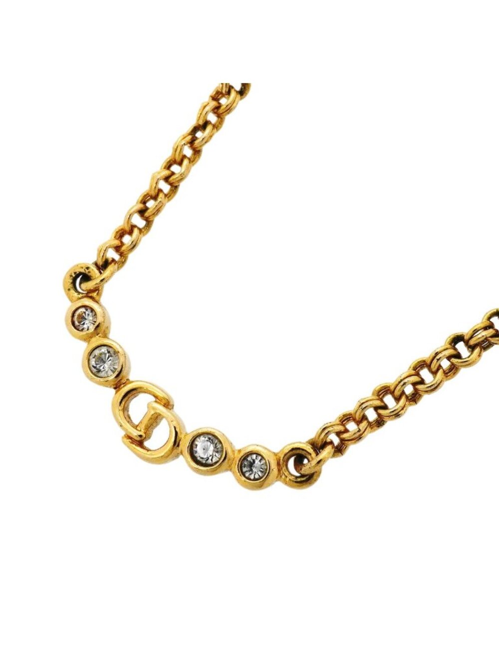 Dior Necklace CD Logo Gold Plated Rhinestone